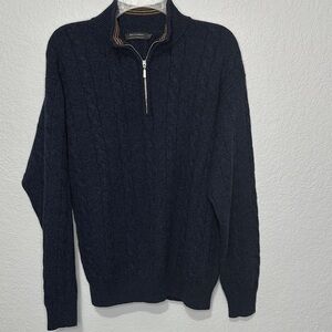 Men’s Dark Blue Half-Zip Cashmere Cable Knit Sweater XL